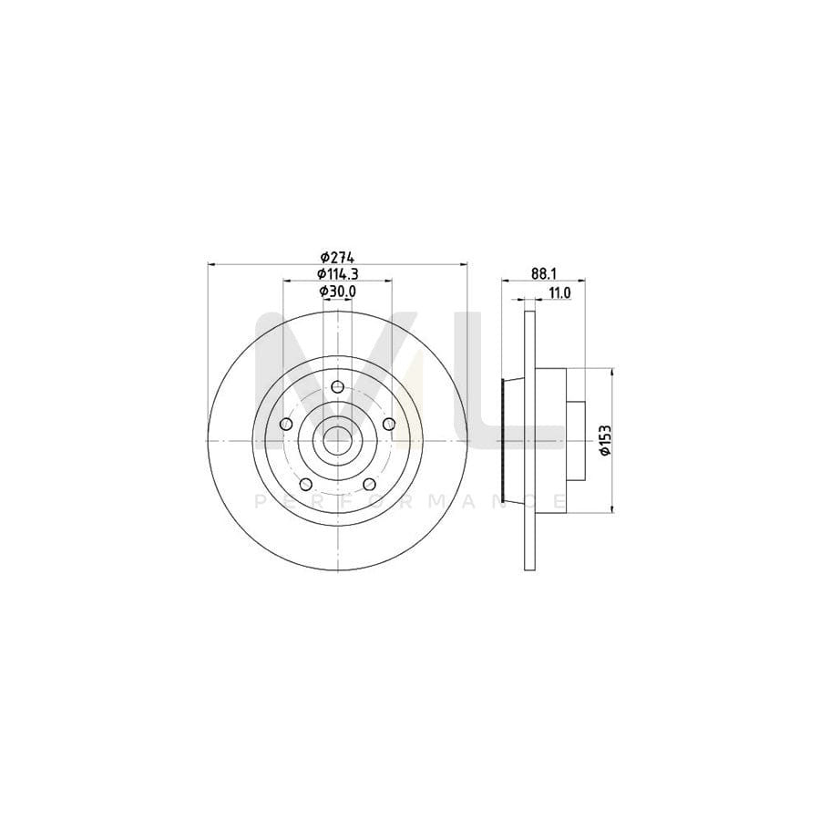 HELLA PRO 8DD 355 117-351 Brake Disc Solid, Coated, with integrated magnetic sensor ring, with wheel bearing
