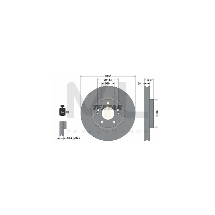 TEXTAR PRO 92253603 Brake Disc for HYUNDAI SANTA FE Internally Vented, Coated, without wheel hub, without wheel studs | ML Performance Car Parts