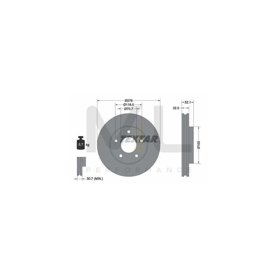 TEXTAR 92091500 Brake Disc Internally Vented, without wheel hub, without wheel studs | ML Performance Car Parts