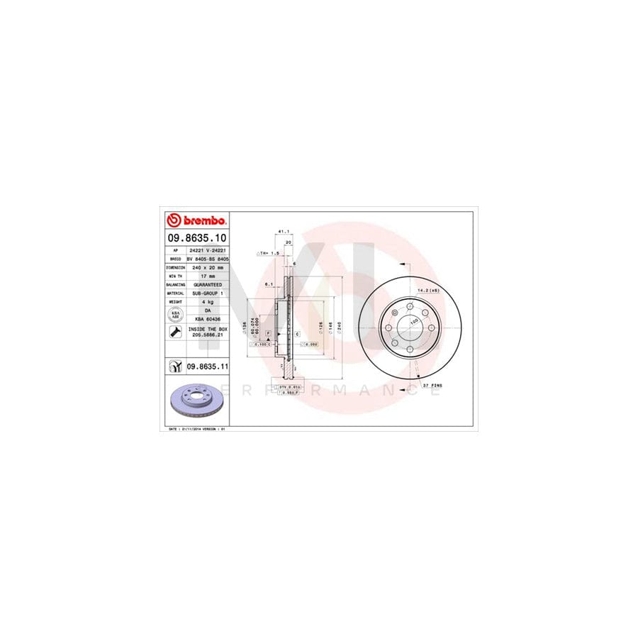 BREMBO 09.8635.10 Brake Disc Internally Vented, with bolts/screws | ML Performance Car Parts