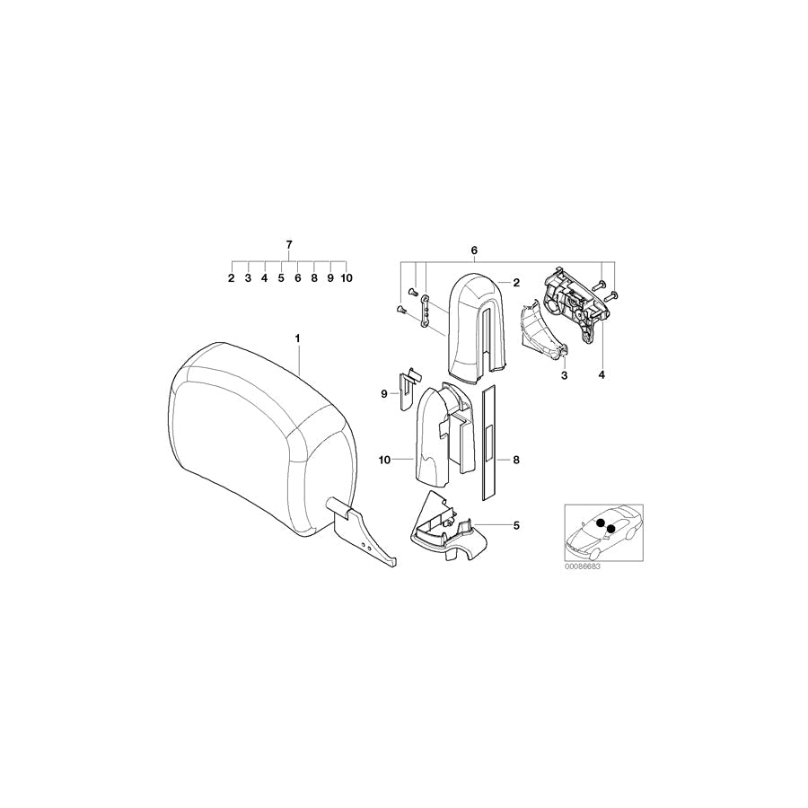 Genuine BMW 52108255628 E46 Headrest Leather Right GRAU (Inc. 330Ci, 330Cd & 320Ci) | ML Performance US Car Parts