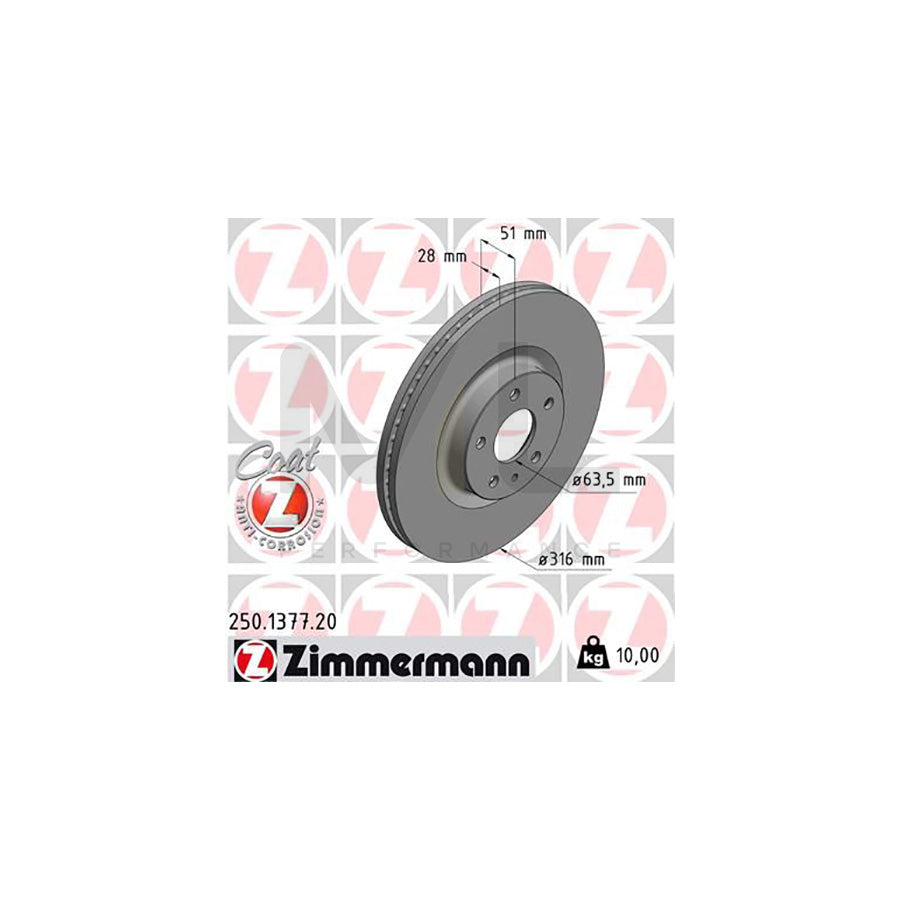 ZIMMERMANN COAT Z 250.1377.20 Brake Disc for FORD Mondeo Mk5 Estate (CF) Internally Vented, Coated - 1 piece