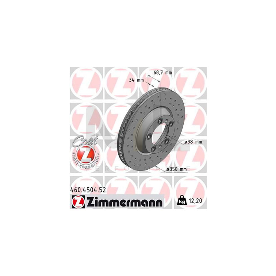 ZIMMERMANN 460.4504.52 Brake Disc Internally Vented, Perforated, Coated, High-carbon
