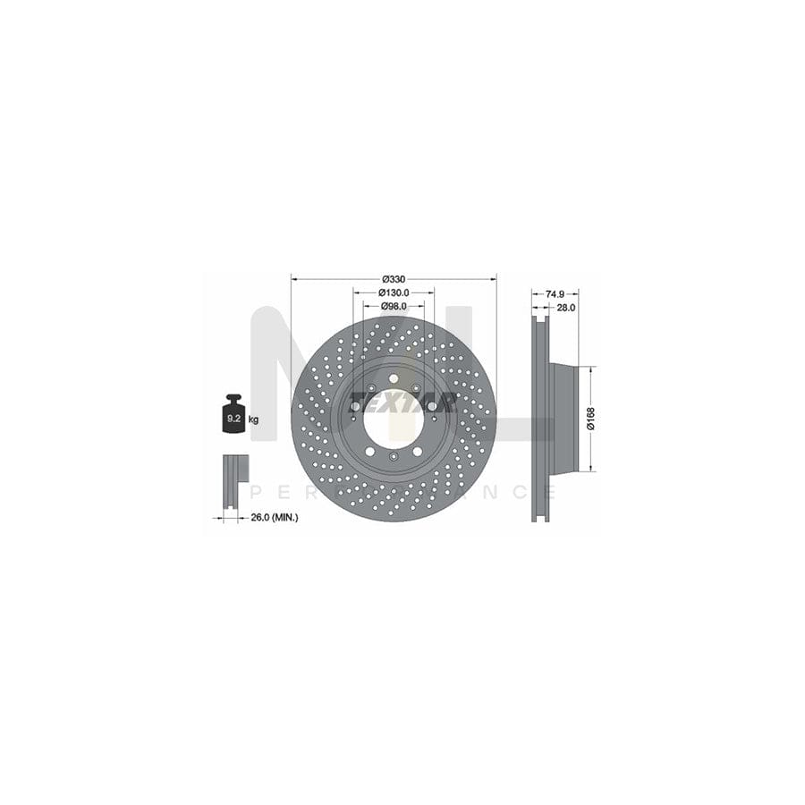 TEXTAR PRO+ 92218905 Brake Disc for PORSCHE 911 Internally Vented, Perforated, High-carbon, without wheel hub, without wheel studs | ML Performance Car Parts