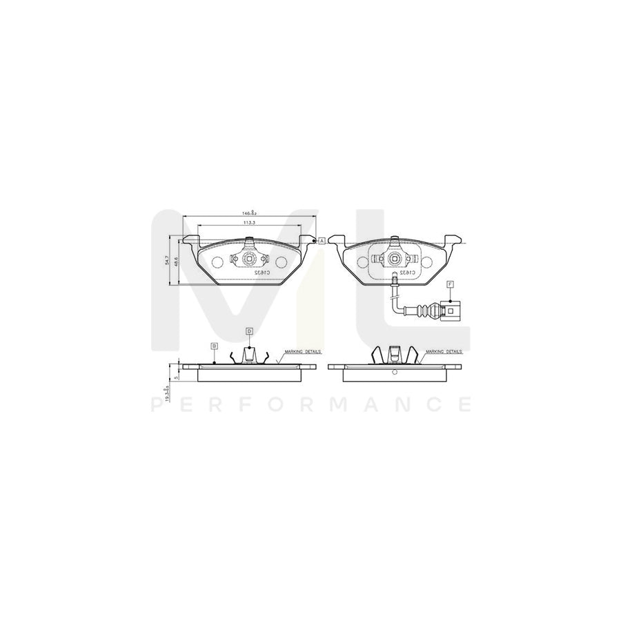 Bosch 0986Tb2314 Brake Pad Set Incl. Wear Warning Contact, With Accessories | ML Performance Car Parts
