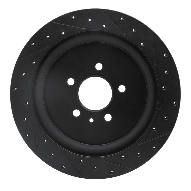 R1 Concepts R1 13-14 Ford Mustang Rear Left Drilled & Slotted Black Brake Rotor
