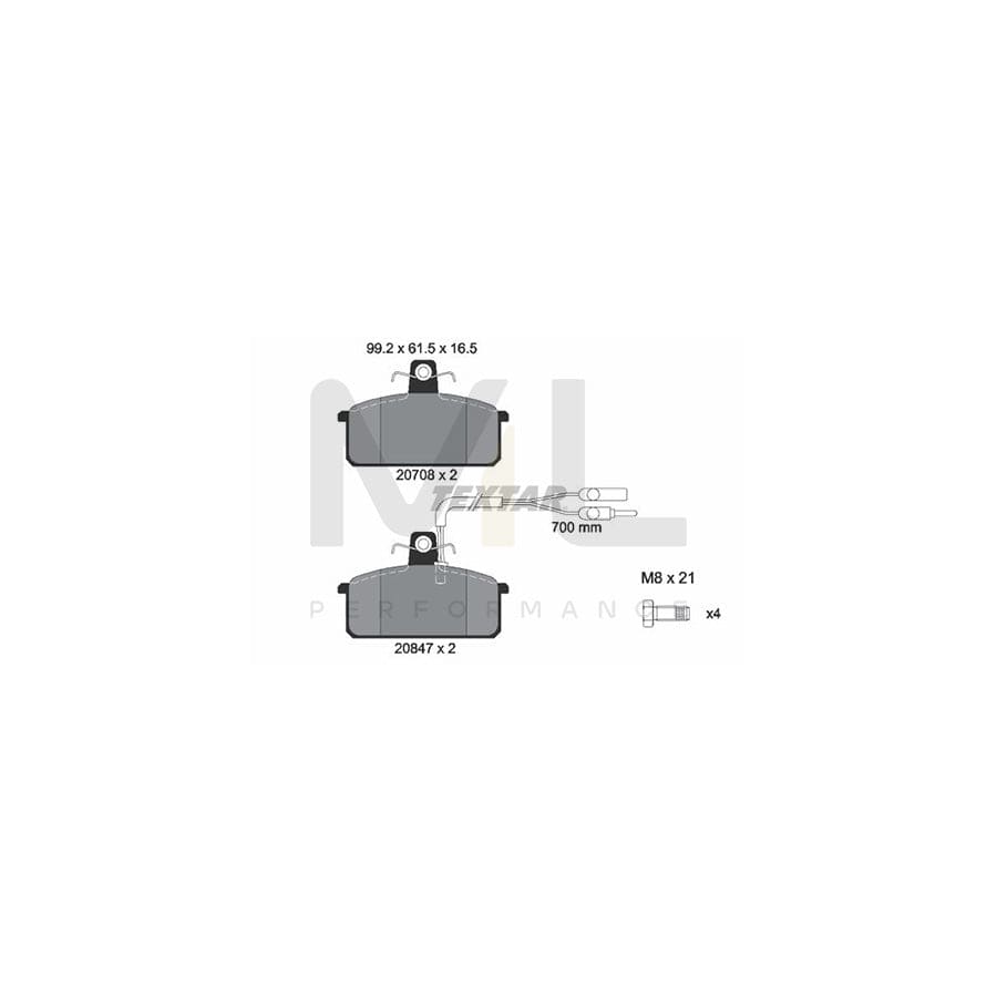 TEXTAR 2070804 Brake pad set with integrated wear warning contact, with brake caliper screws | ML Performance Car Parts