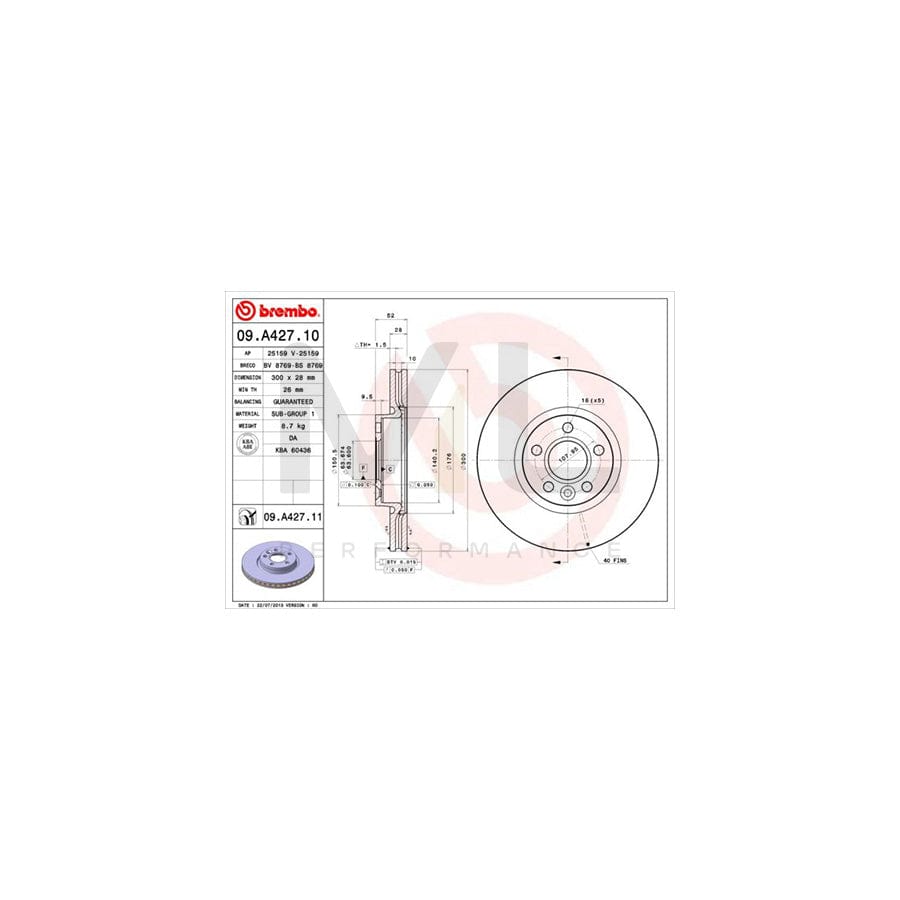BREMBO 09.A427.10 Brake Disc Internally Vented | ML Performance Car Parts