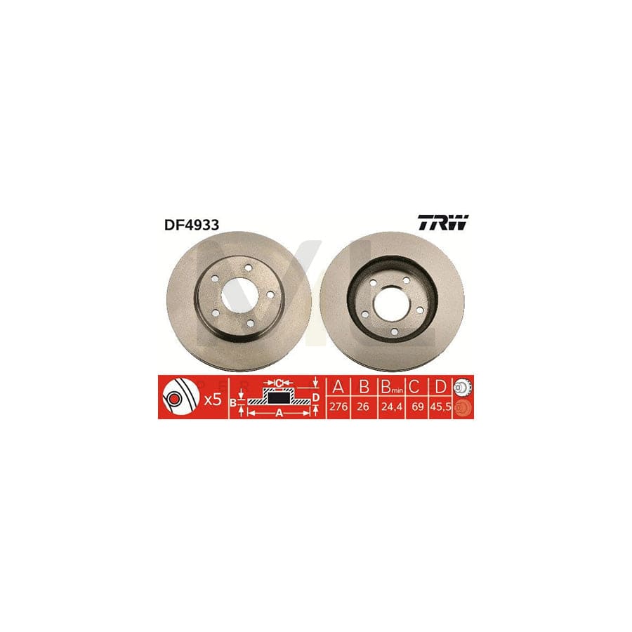 TRW DF4933 Brake Disc Vented, Painted | ML Performance Car Parts