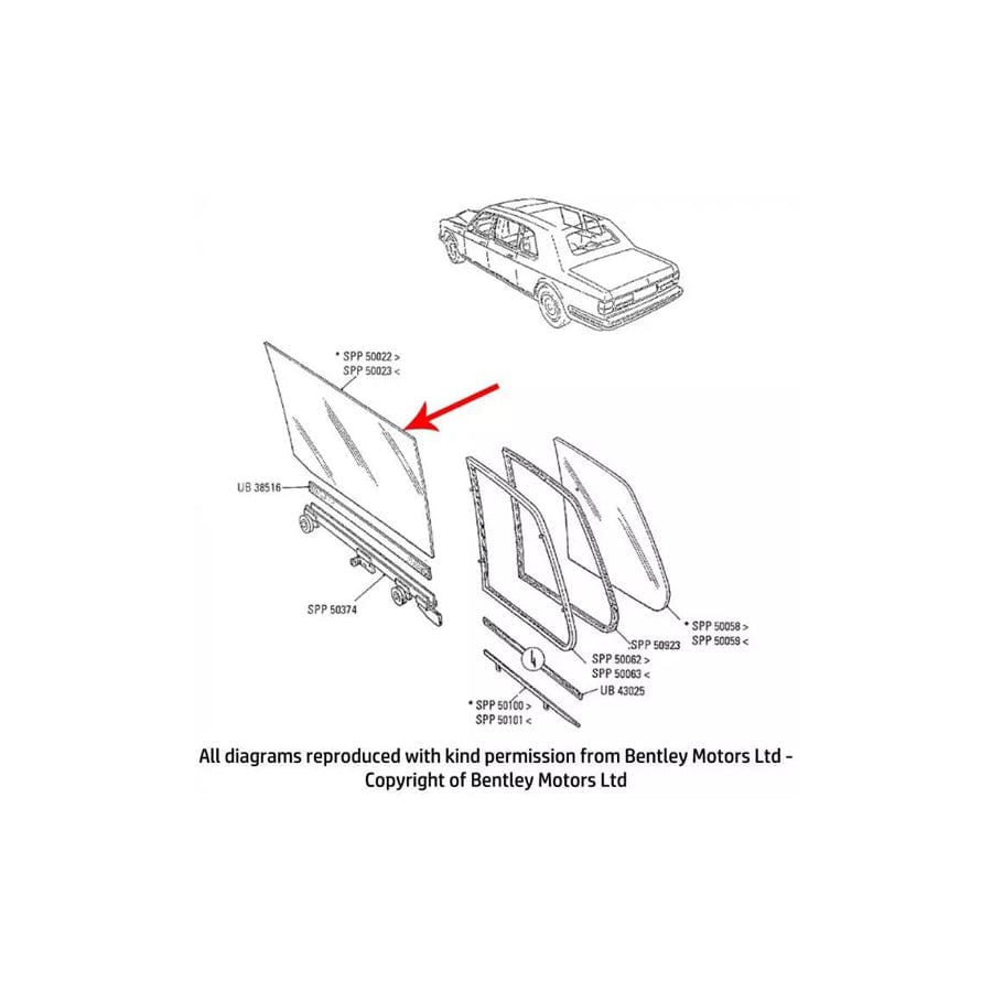 GENUINE Rolls-Royce SPP50022 RIGHT HAND REAR DOOR DROP GLASS (sundym)
