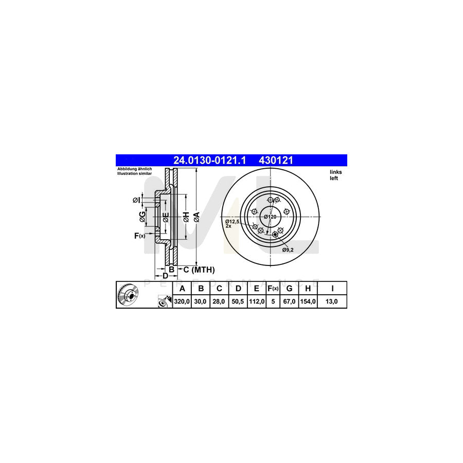 ATE 24.0130-0121.1 Brake Disc Vented, Coated, Alloyed / High-carbon