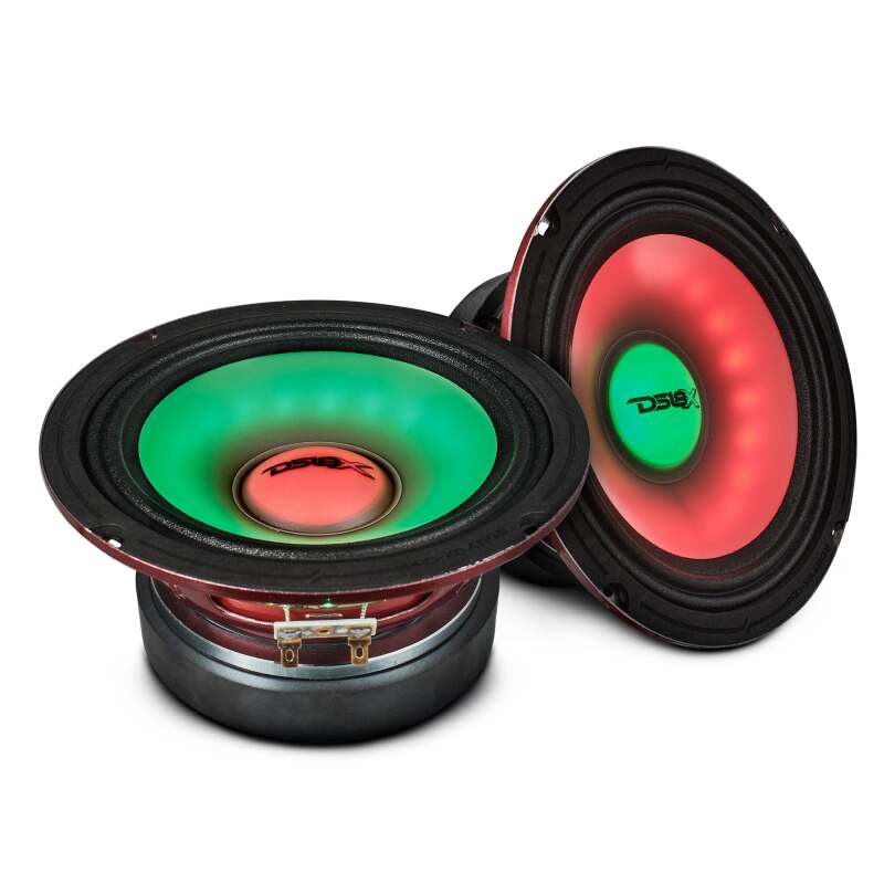 DS18 6.5in 250 Watts RMS 4ohm Mid Range Loudspeaker w/Translucent Dust Cap and Cone w/RGB LED Lights