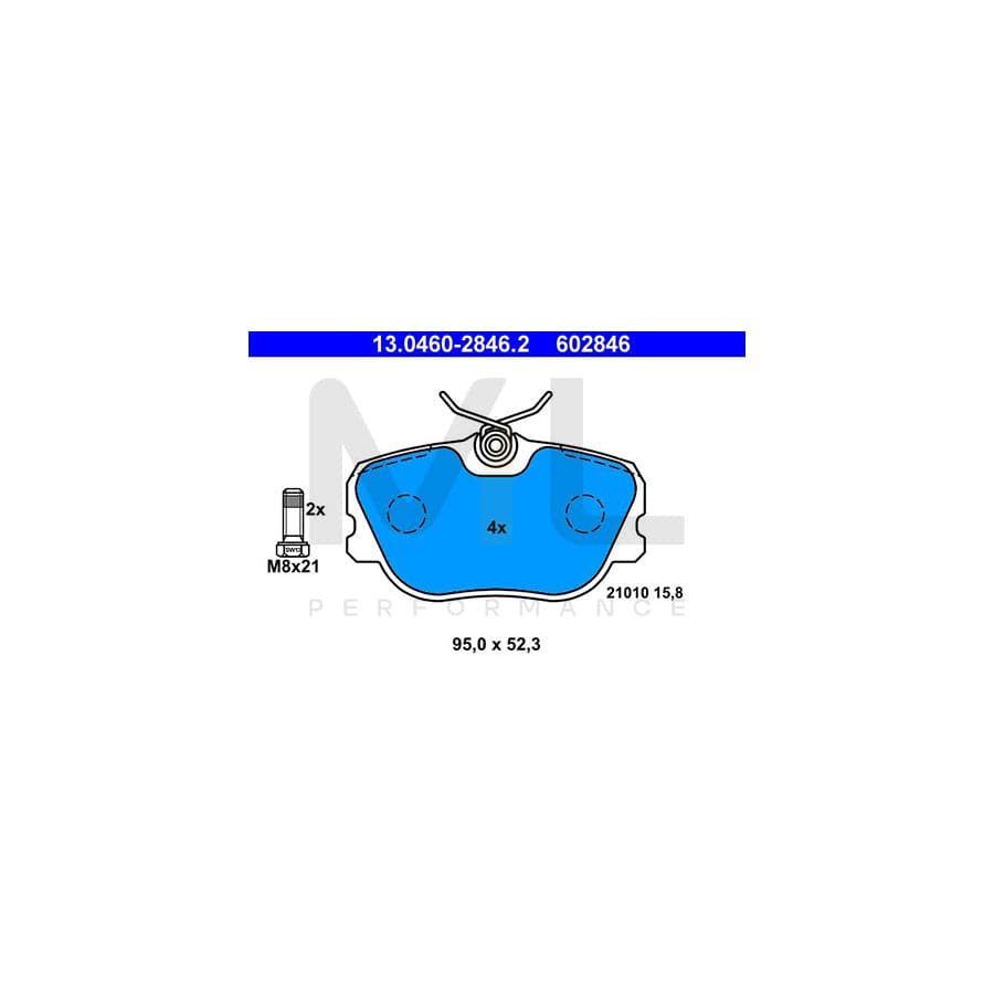 ATE 13.0460-2846.2 Brake pad set excl. wear warning contact, with brake caliper screws