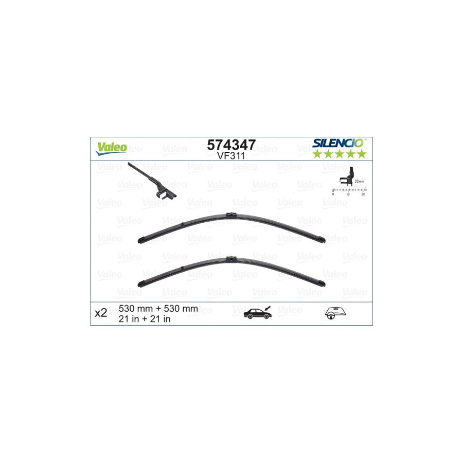 Valeo Silencio Flat Blade Set, Silencio X.Trm 574347 Wiper Blade For Audi Tt | ML Performance US Car Parts