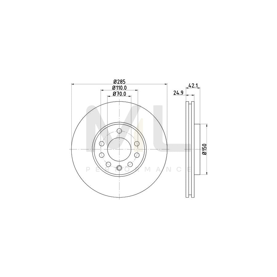 HELLA PRO 8DD 355 109-241 Brake Disc Internally Vented, Coated, without wheel hub, without wheel studs