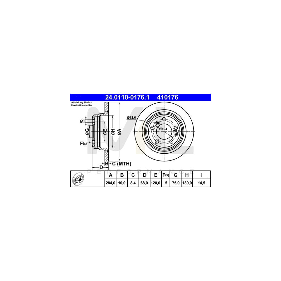ATE 24.0110-0176.1 Brake Disc for BMW 7 (E23) Solid - 1 piece