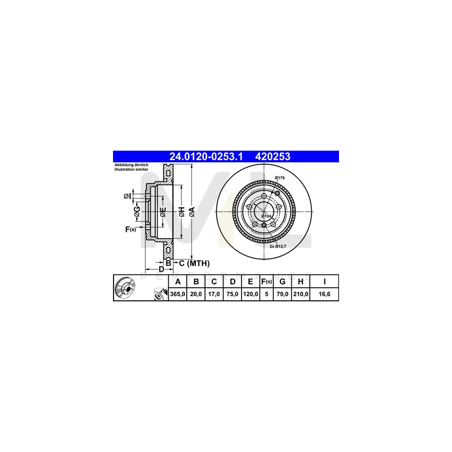 ATE 24.0120-0253.1 Brake Disc for LAND ROVER Range Rover III (L322) Vented, Coated, High-carbon - 1 piece