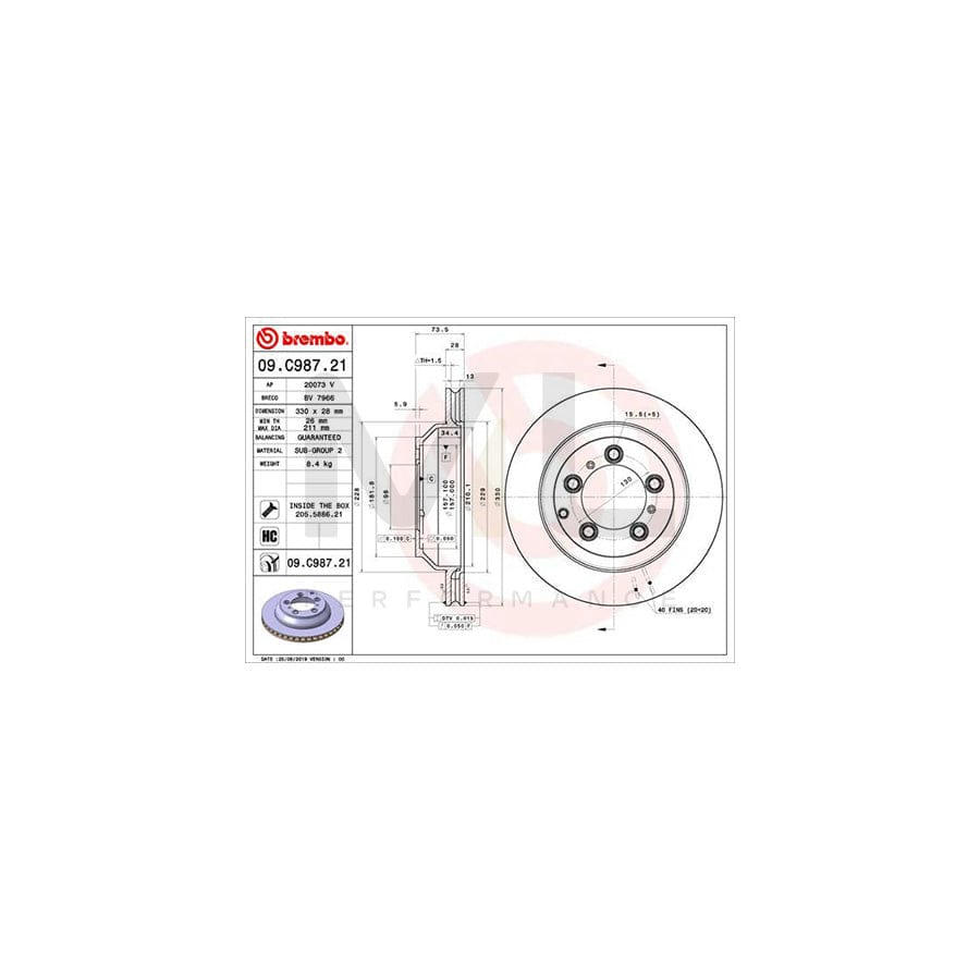 BREMBO 09.C987.21 Brake Disc for PORSCHE CAYENNE Internally Vented, Coated, High-carbon, with bolts/screws | ML Performance Car Parts