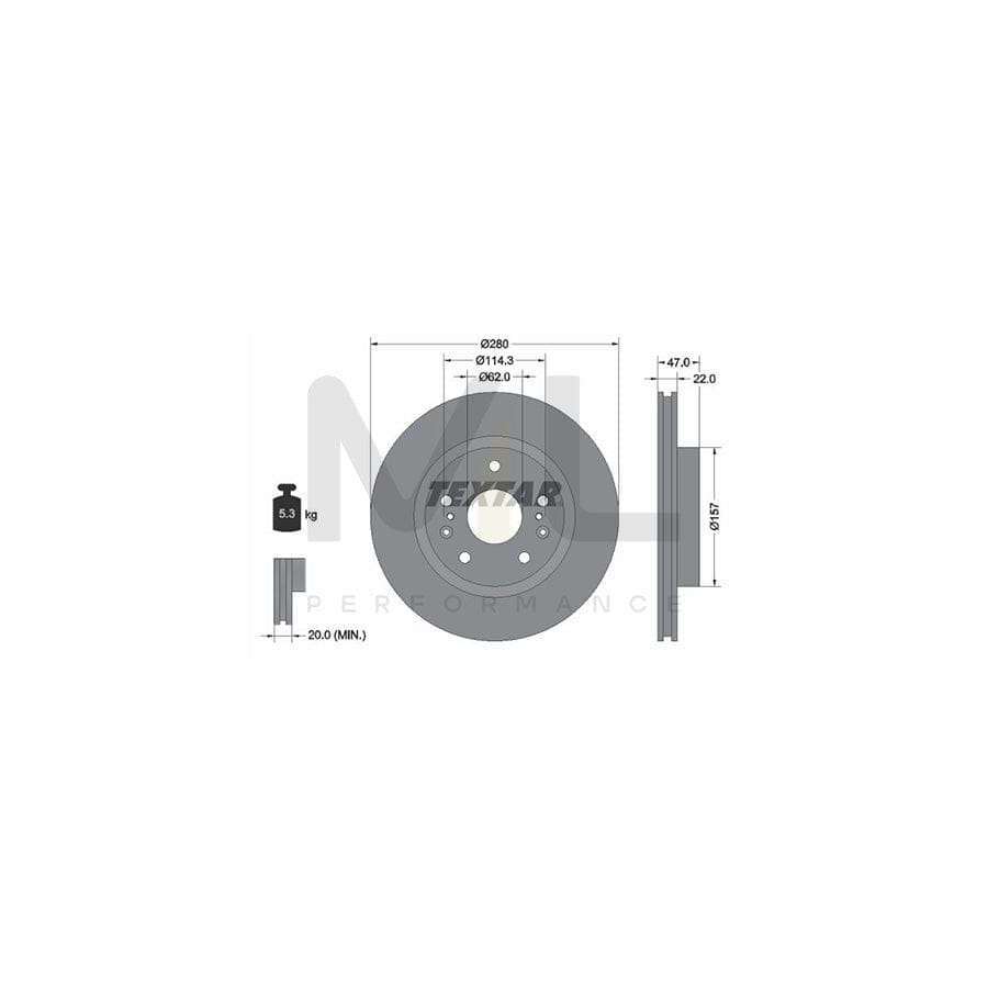 TEXTAR PRO 92268303 Brake Disc Internally Vented, Coated, without wheel hub, without wheel studs | ML Performance Car Parts