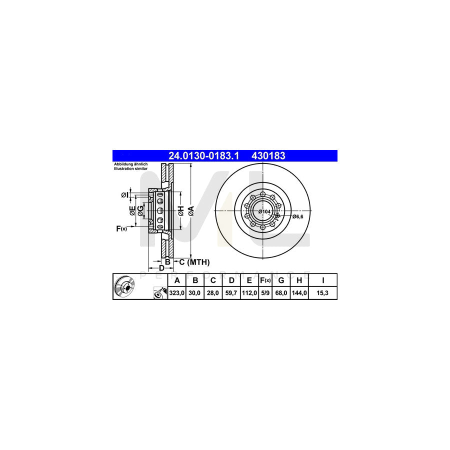 ATE 24.0130-0183.1 Brake Disc Vented, Coated, High-carbon - 1 piece