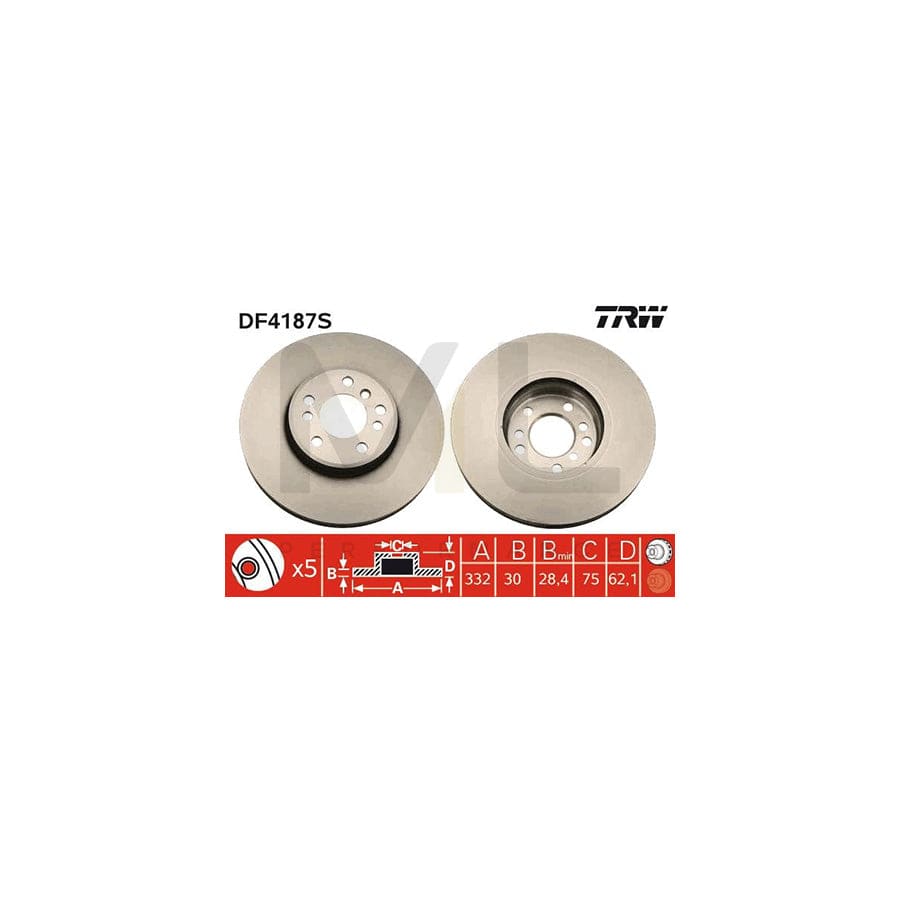 TRW DF4187S Brake Disc Vented, Painted, High-carbon | ML Performance Car Parts