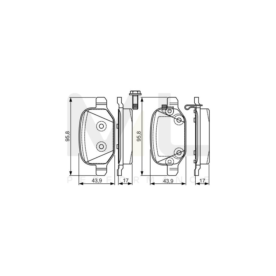 Bosch 0986Tb3216 Brake Pad Set For Fiat 500L (351, 352) With Acoustic Wear Warning, With Bolts | ML Performance Car Parts