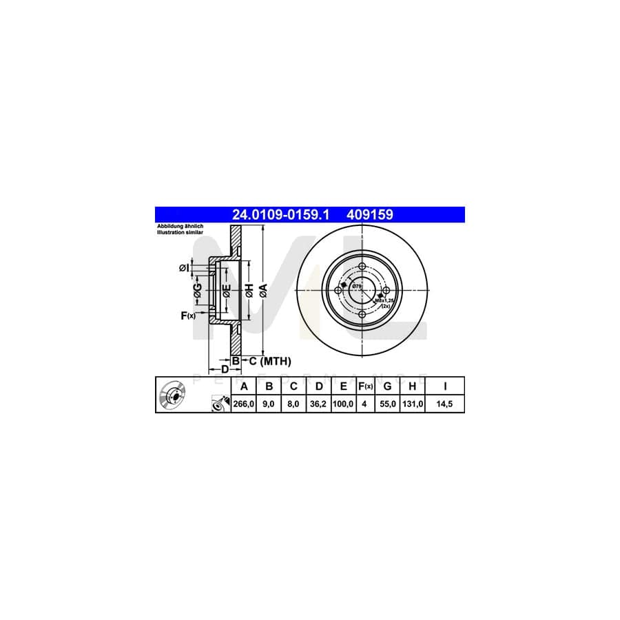 ATE 24.0109-0159.1 Brake Disc for TOYOTA COROLLA Solid, Coated - 1 piece