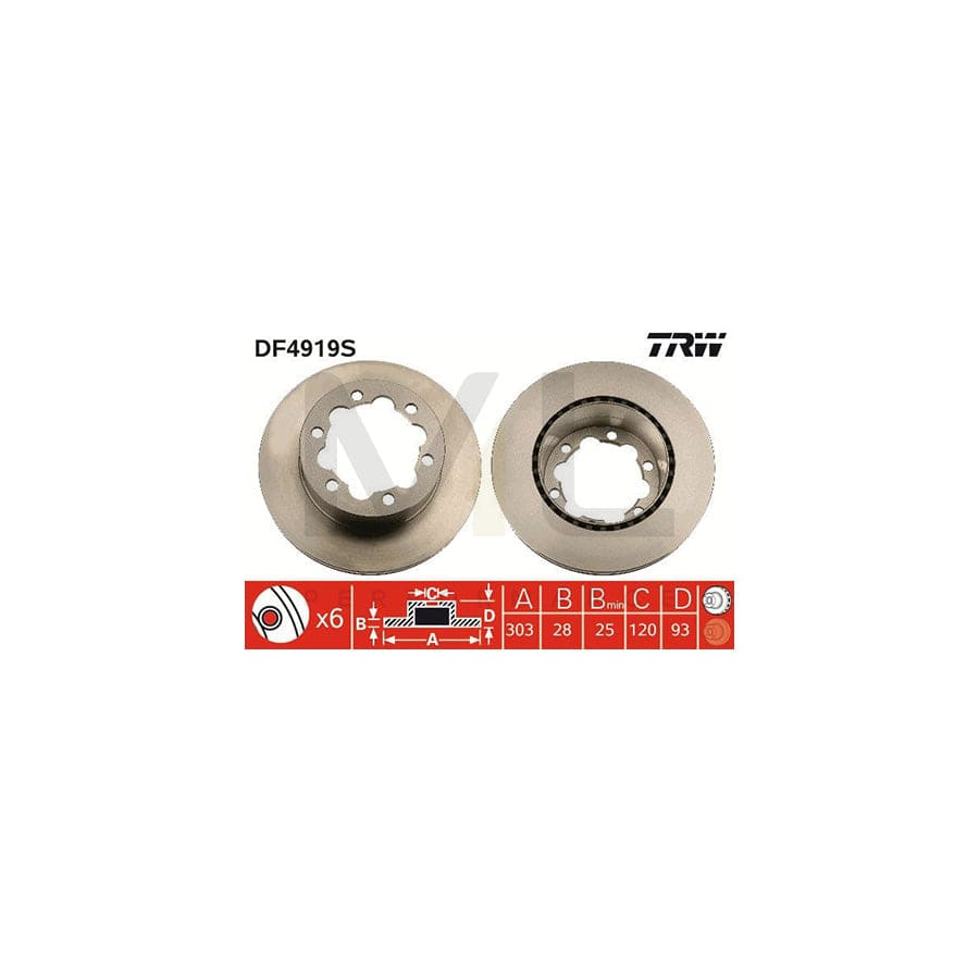 TRW DF4919S Brake Disc Vented, Painted, High-carbon | ML Performance Car Parts