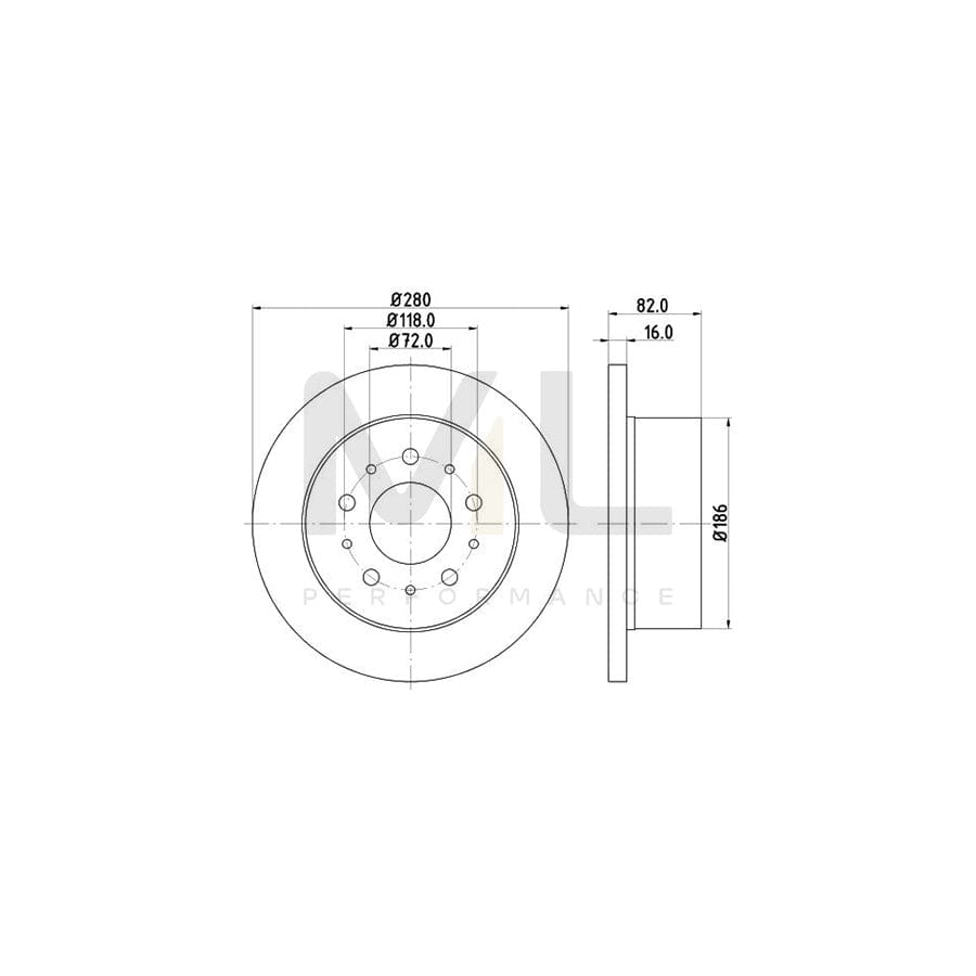 HELLA 8DD 355 108-961 Brake Disc Solid, without wheel hub, without wheel studs