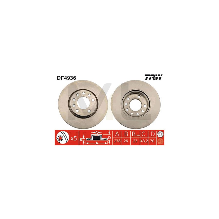 TRW DF4936 Brake Disc Vented, Painted | ML Performance Car Parts