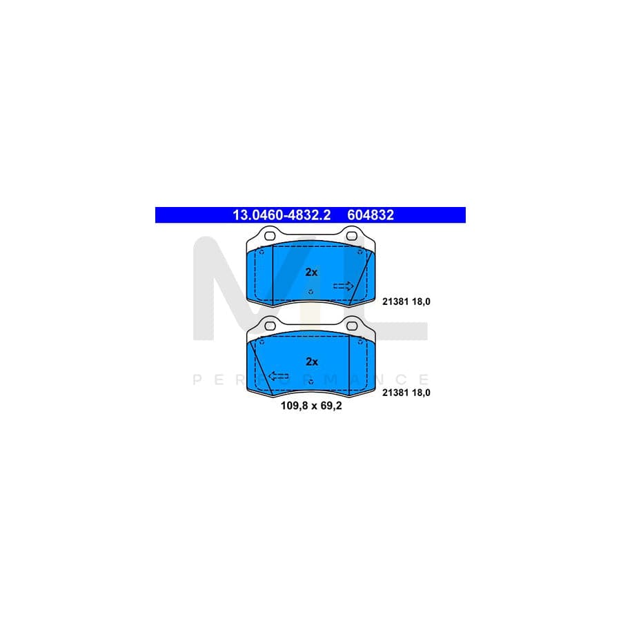 ATE 13.0460-4832.2 Brake pad set for FORD Focus Mk1 Hatchback (DAW, DBW) excl. wear warning contact, not prepared for wear indicator