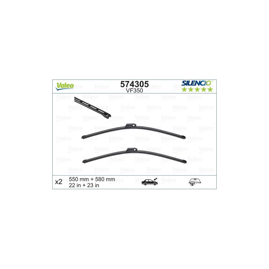 Valeo Silencio Flat Blade Set, Silencio X.Trm 574305 Wiper Blade For Audi A4 | ML Performance US Car Parts