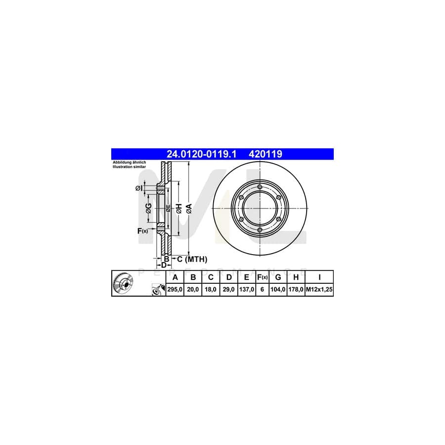 ATE 24.0120-0119.1 Brake Disc for NISSAN PATROL Vented, Coated - 1 piece