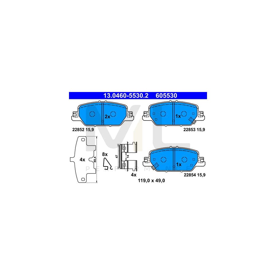 ATE 13.0460-5530.2 Brake pad set for HONDA CR-V V (RW, RT) with acoustic wear warning, with anti-squeak plate, with accessories