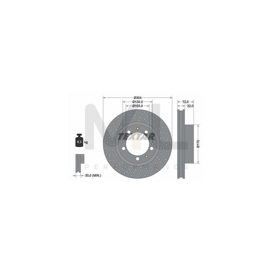 TEXTAR 92076000 Brake Disc for PORSCHE 911 Internally Vented, Perforated, without wheel hub, without wheel studs | ML Performance Car Parts