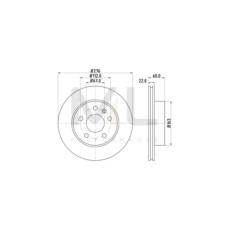 HELLA PRO High Carbon 8DD 355 127-231 Brake Disc Internally Vented, Coated, High-carbon, without wheel hub, without wheel studs