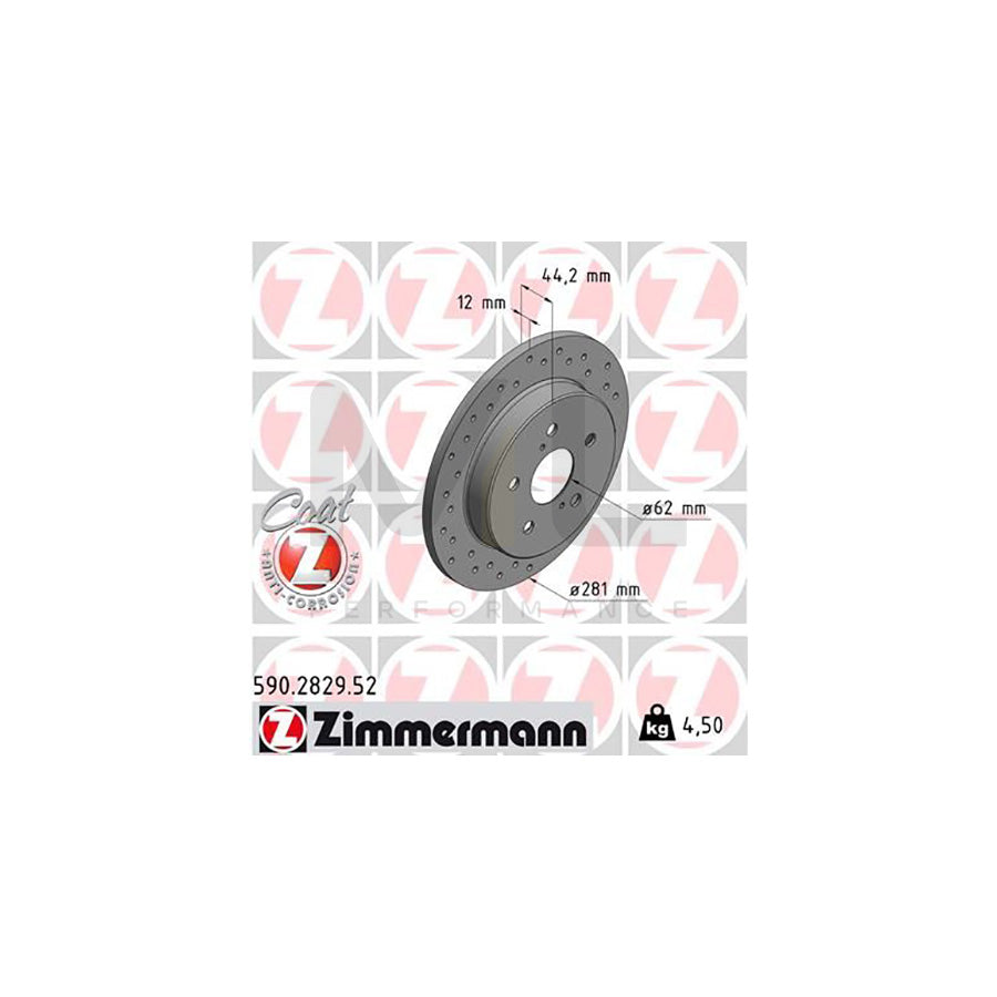 ZIMMERMANN 590.2829.52 Brake Disc Perforated, Solid, Coated - 1 piece