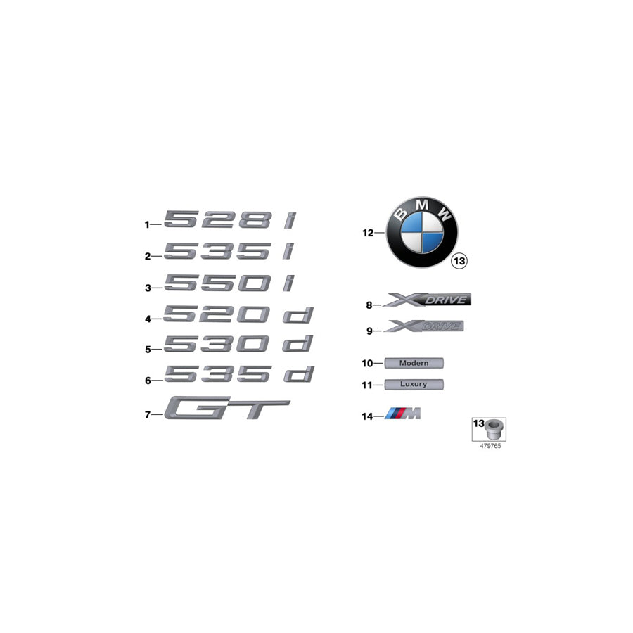 Genuine BMW 51147336450 F07 Emblem With Base (Inc. 550iX, 535dX & 535iX) | ML Performance US Car Parts