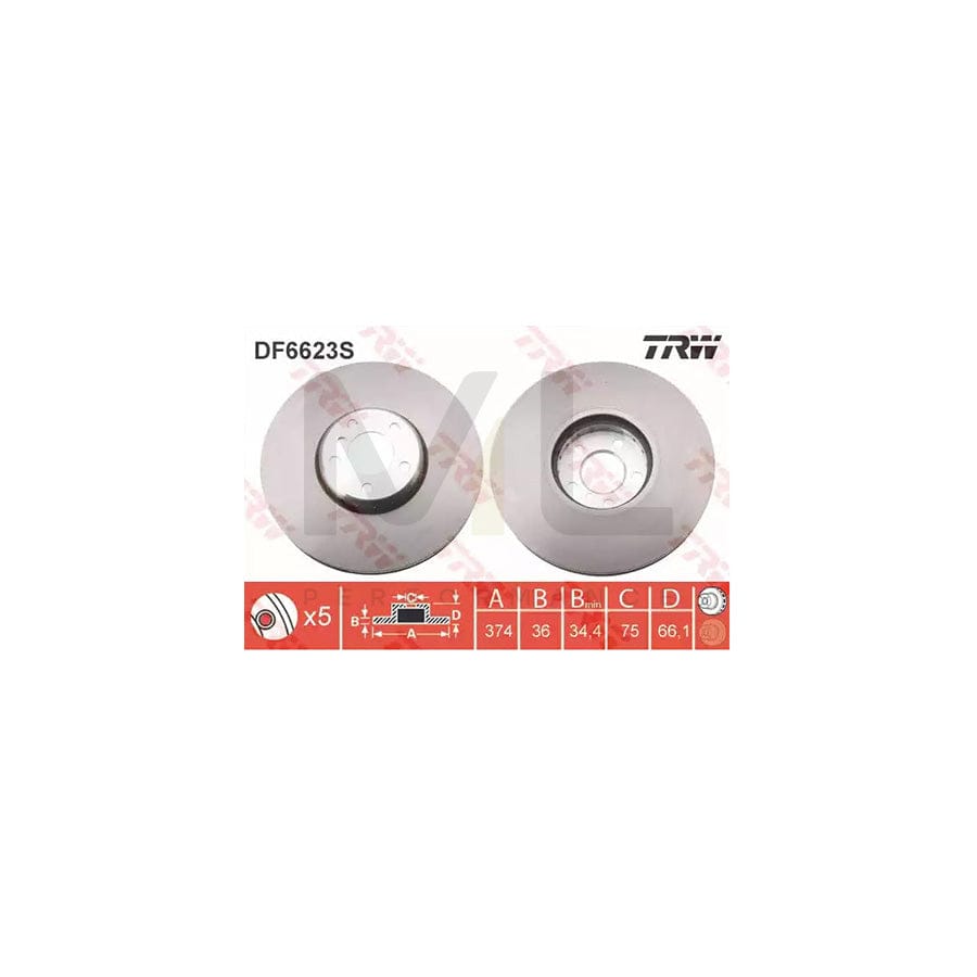 TRW DF6623S Brake Disc Two-piece brake disc, Vented, High-carbon | ML Performance Car Parts