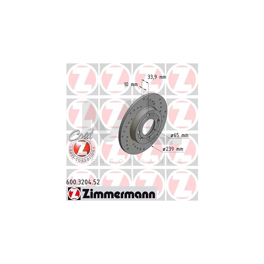 ZIMMERMANN SPORT COAT Z 600.3204.52 Brake Disc Perforated, Solid, Coated - 1 piece