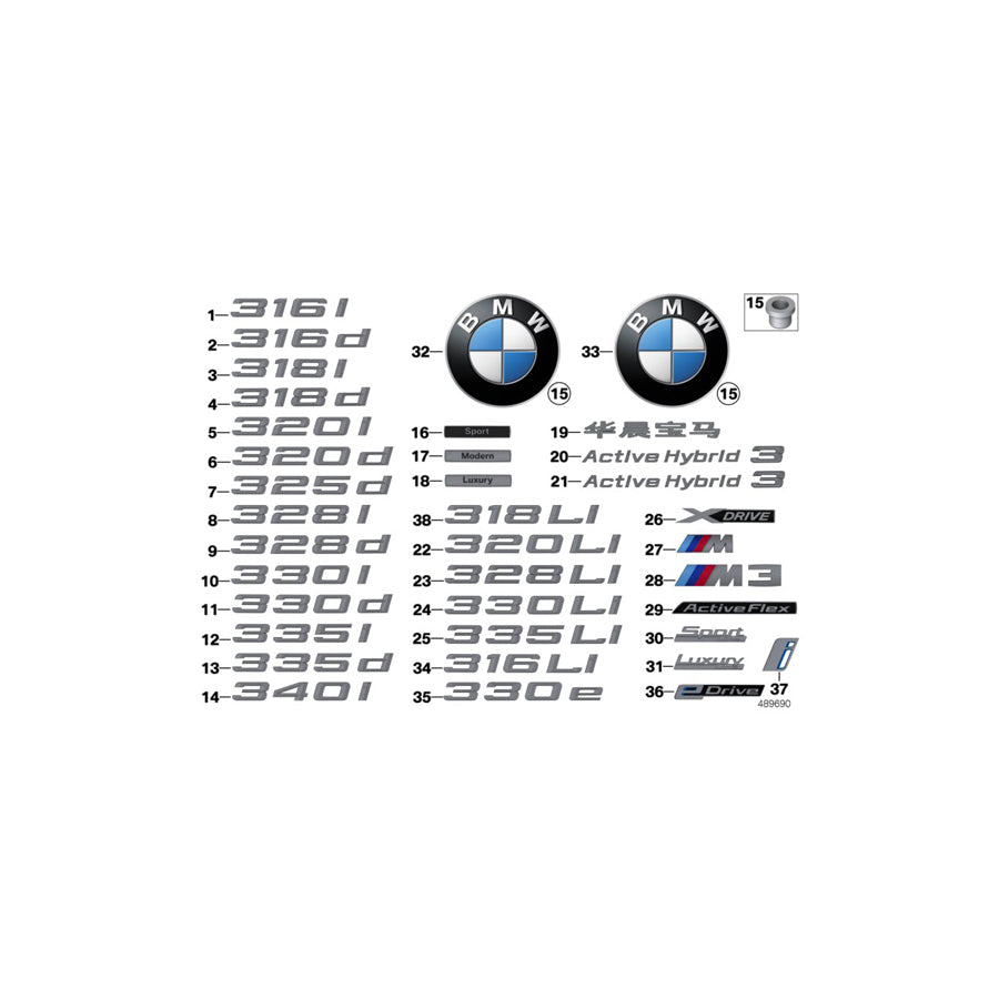Genuine BMW 51147460255 F30 Emblem, Rear Side Panel, Left E-DRIVE (Inc. 330e) | ML Performance US Car Parts