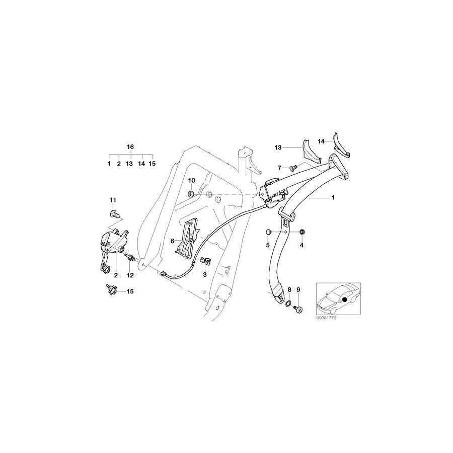 Genuine BMW 52207036016 E46 Upper Belt, Front Right (Inc. 330Ci, 325Ci & 323Ci) | ML Performance US Car Parts