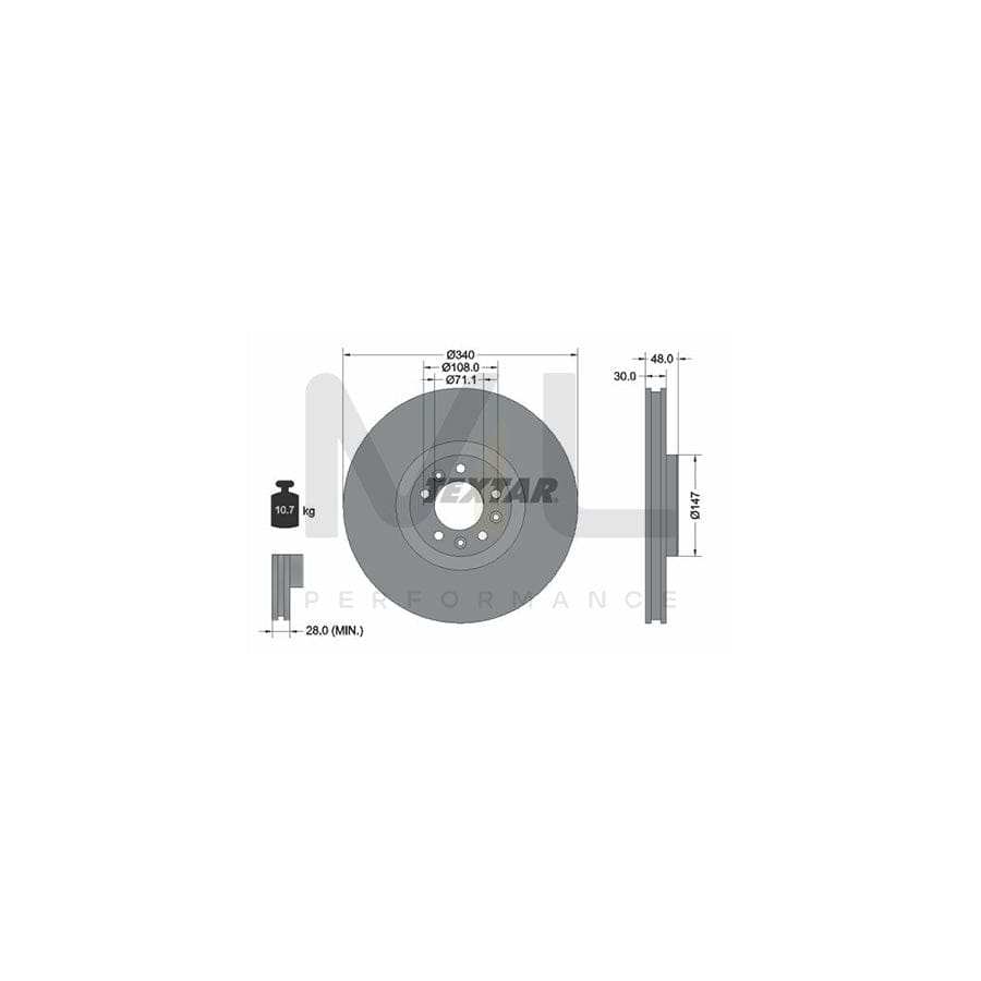 TEXTAR PRO 92256003 Brake Disc Internally Vented, Coated, without wheel hub, without wheel studs | ML Performance Car Parts
