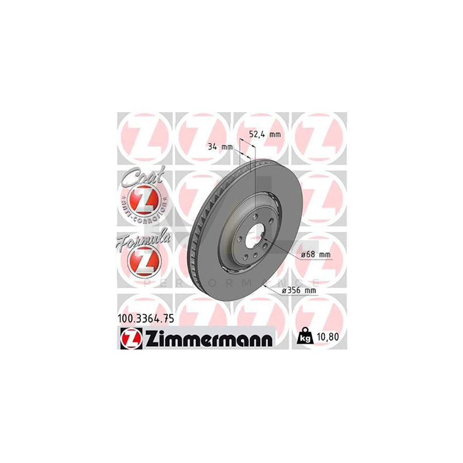 ZIMMERMANN FORMULA Z COAT Z 100.3364.75 Brake Disc for AUDI A8 D4 (4H2, 4H8, 4HC, 4HL) Two-piece brake disc, Vented, Coated, Alloyed / High-carbon - 1 piece