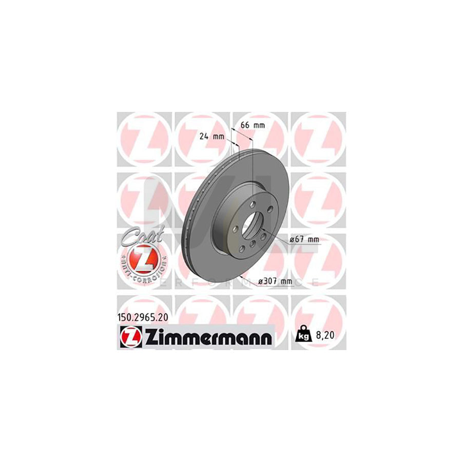 ZIMMERMANN 150.2965.20 Brake Disc Internally Vented, Coated, High-carbon - 1 piece