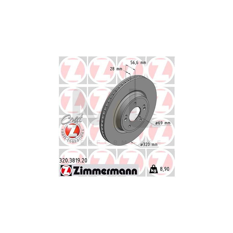 ZIMMERMANN 320.3819.20 Brake Disc for KIA STINGER Internally Vented, Coated - 1 piece