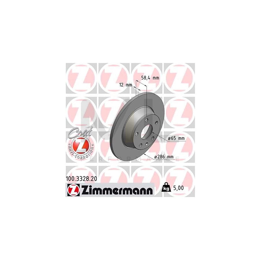 ZIMMERMANN COAT Z 100.3328.20 Brake Disc for AUDI TT Solid, Coated - 1 piece