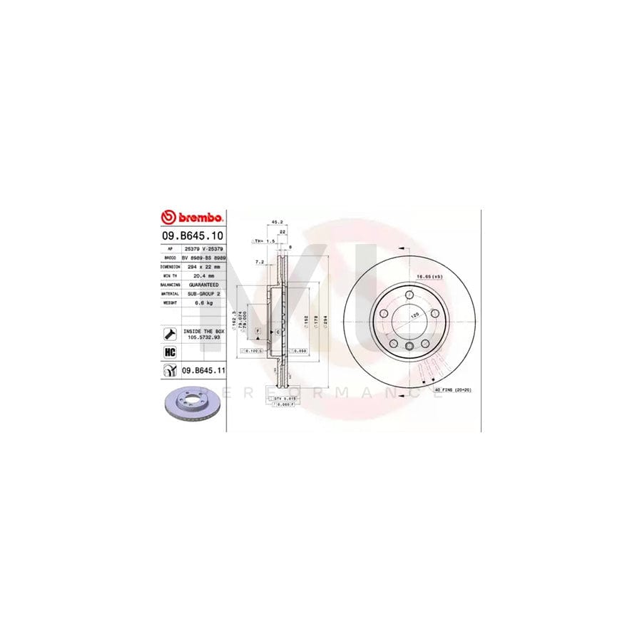 BREMBO 09.B645.10 Brake Disc Internally Vented, High-carbon, with bolts/screws | ML Performance Car Parts