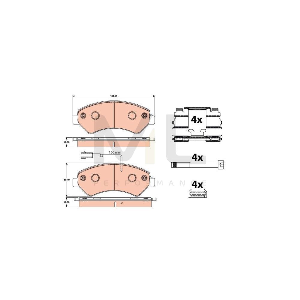 TRW Gdb2072 Brake Pad Set Incl. Wear Warning Contact, With Accessories | ML Performance Car Parts