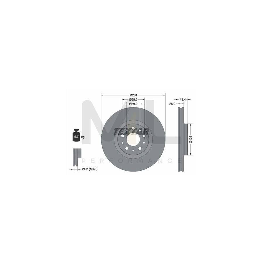 TEXTAR 92304803 Brake Disc for FIAT TIPO Internally Vented, Coated, without wheel hub, without wheel studs | ML Performance Car Parts